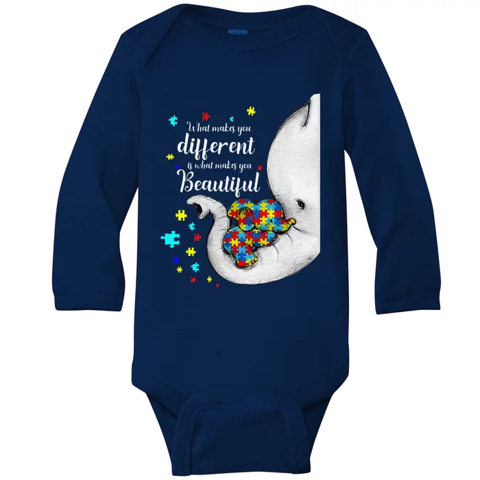 What Makes You Different Elephant Mom Autism Child Awareness Baby Long Sleeve Bodysuit