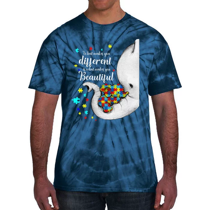 What Makes You Different Elephant Mom Autism Child Awareness Tie-Dye T-Shirt