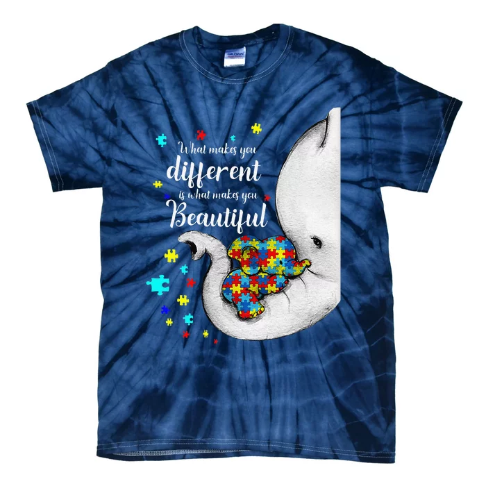 What Makes You Different Elephant Mom Autism Child Awareness Tie-Dye T-Shirt