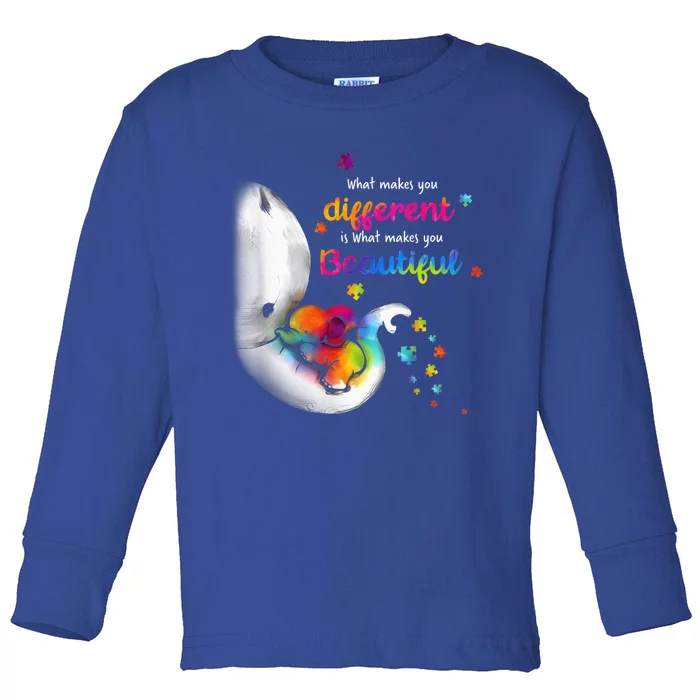 What Makes You Different Elephant Mom Autism Child Awareness Toddler Long Sleeve Shirt