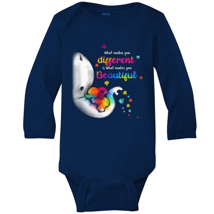 What Makes You Different Elephant Mom Autism Child Awareness Baby Long Sleeve Bodysuit