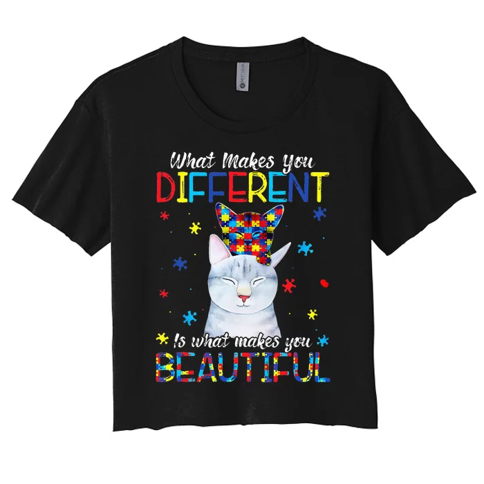 What Makes You Different Cat Mom Autism Child Awareness Women's Crop Top Tee