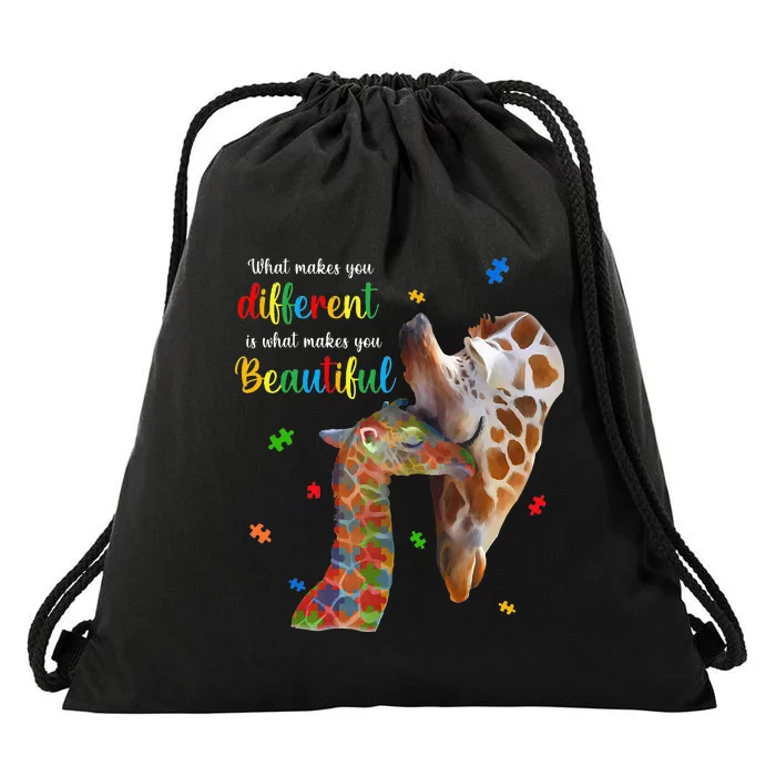 What Makes You Different Giraffe Mom Autism Child Awareness Drawstring Bag