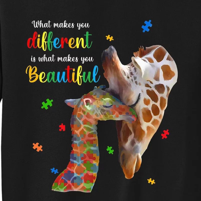 What Makes You Different Giraffe Mom Autism Child Awareness Tall Sweatshirt