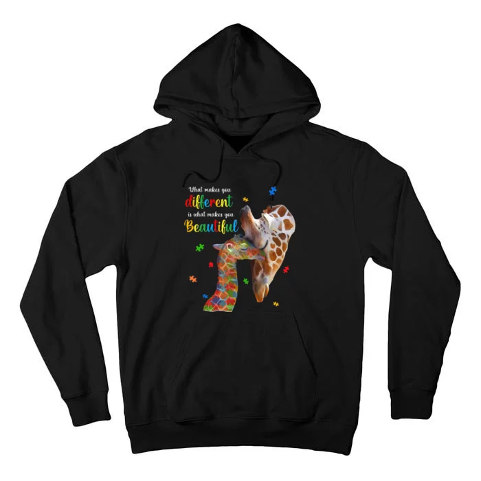 What Makes You Different Giraffe Mom Autism Child Awareness Tall Hoodie