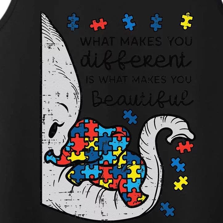 What Makes You Different Beautiful Elephant Autism Awareness Performance Tank