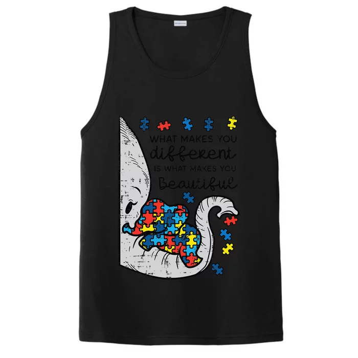 What Makes You Different Beautiful Elephant Autism Awareness Performance Tank