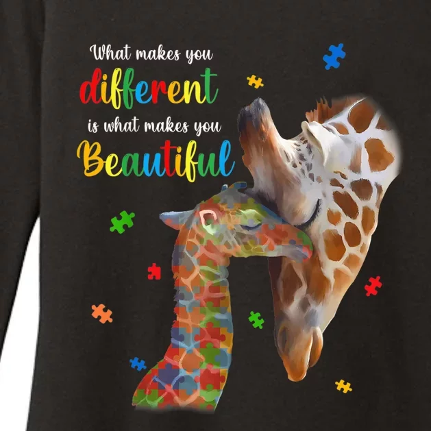 What Makes You Different Giraffe Mom Autism Child Awareness Womens CVC Long Sleeve Shirt