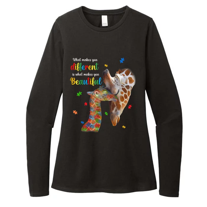 What Makes You Different Giraffe Mom Autism Child Awareness Womens CVC Long Sleeve Shirt