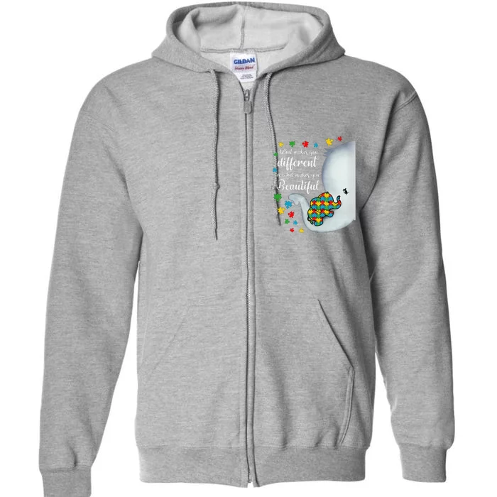 What Makes You Different Elephant Autism Moms Full Zip Hoodie