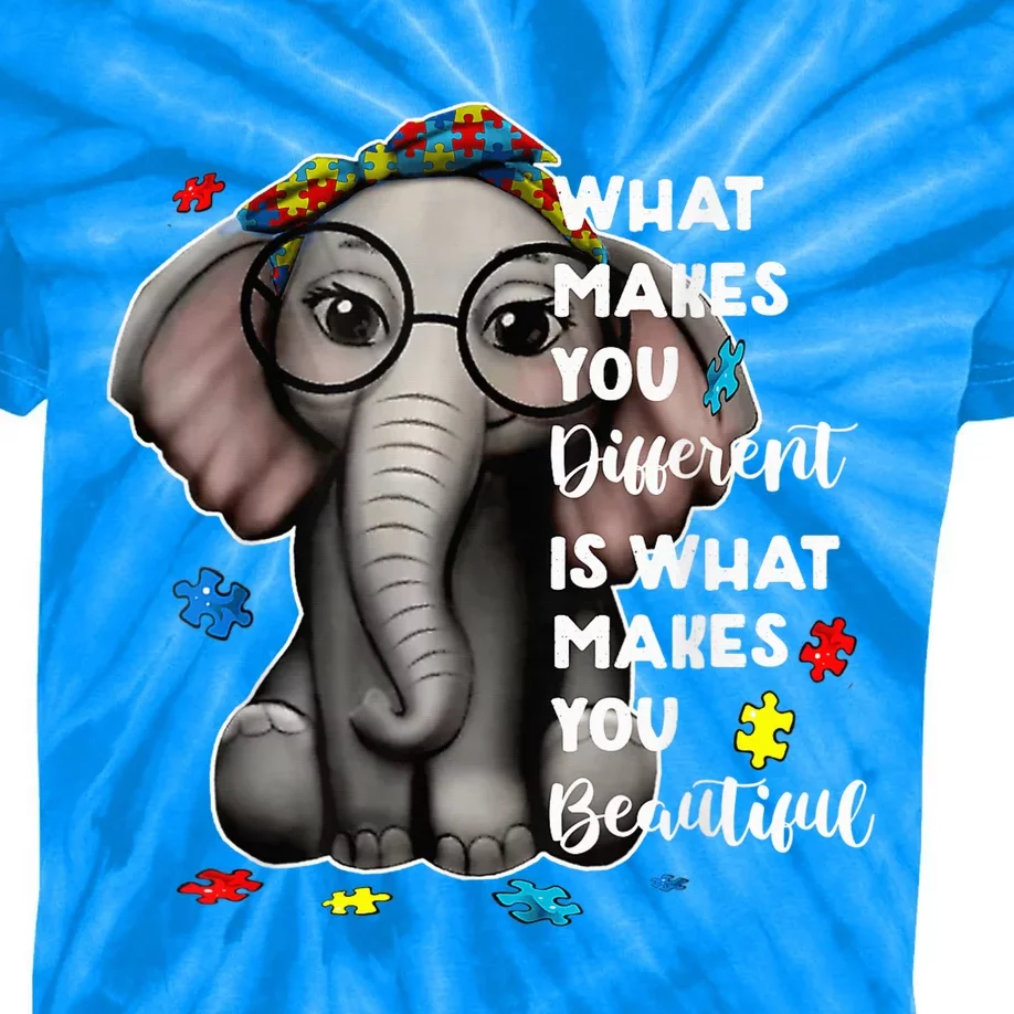 What Makes You Different Elephant Mom Autism Child Awareness Kids Tie-Dye T-Shirt