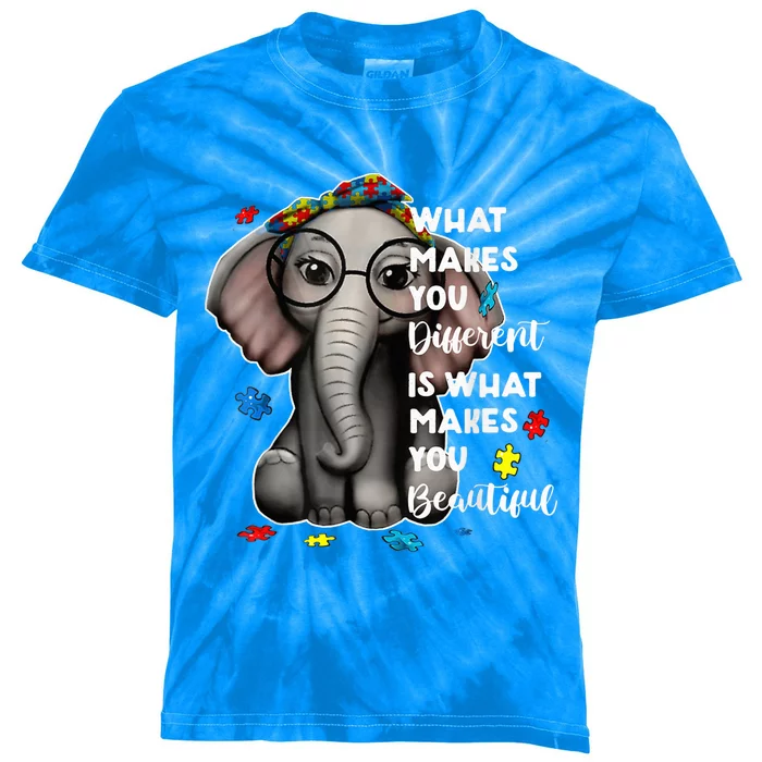 What Makes You Different Elephant Mom Autism Child Awareness Kids Tie-Dye T-Shirt