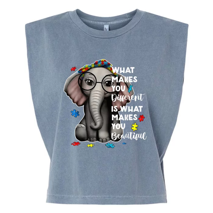 What Makes You Different Elephant Mom Autism Child Awareness Garment-Dyed Women's Muscle Tee