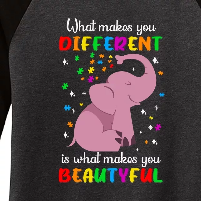 What Makes You Different Elephant Autism Awareness Day Women's Tri-Blend 3/4-Sleeve Raglan Shirt