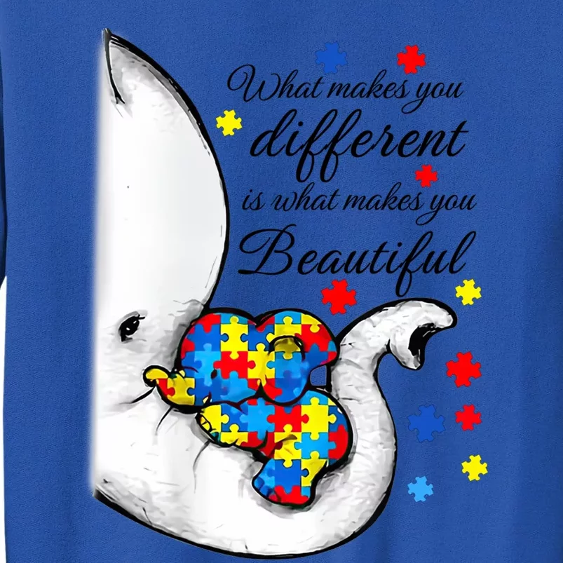 What Makes You Different Elephant Mom Autism Awareness Gift Tall Sweatshirt