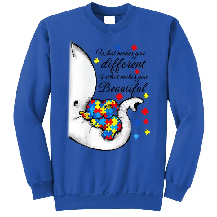 What Makes You Different Elephant Mom Autism Awareness Gift Tall Sweatshirt