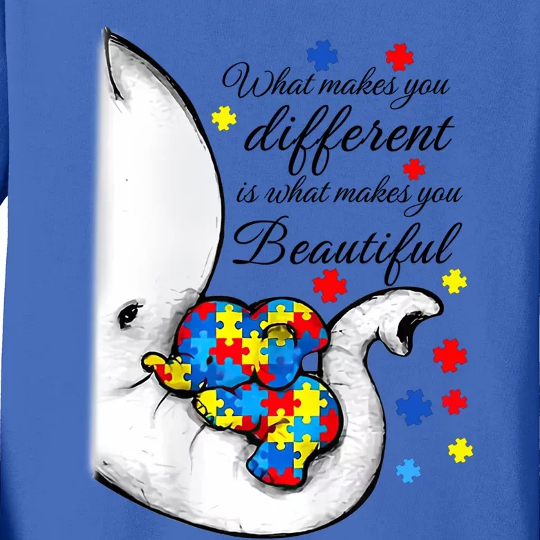 What Makes You Different Elephant Mom Autism Awareness Gift Kids Long Sleeve Shirt