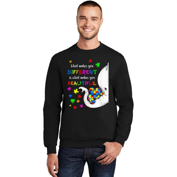 What Makes You Different Elephant Mom Autism Child Awareness (1) Tall Sweatshirt