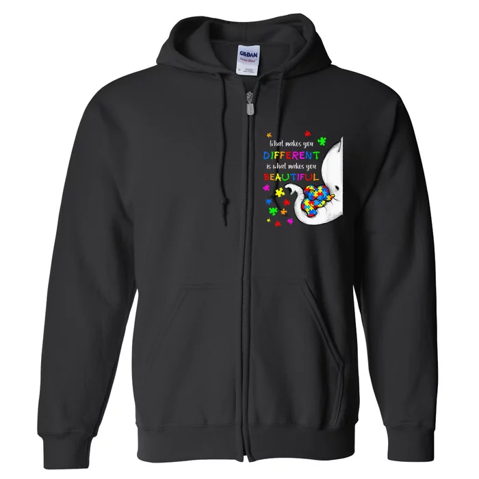 What Makes You Different Elephant Mom Autism Child Awareness (1) Full Zip Hoodie