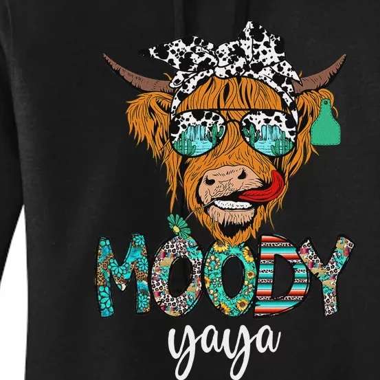 Western Moody Yaya Sunglasses Highland Cows Country Lover Women's Pullover Hoodie