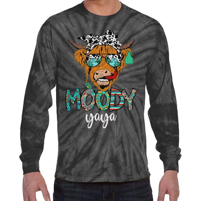 Western Moody Yaya Sunglasses Highland Cows Country Lover Tie-Dye Long Sleeve Shirt