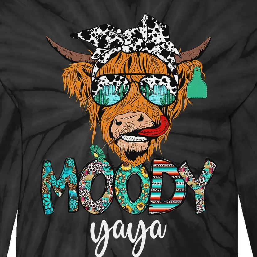 Western Moody Yaya Sunglasses Highland Cows Country Lover Tie-Dye Long Sleeve Shirt