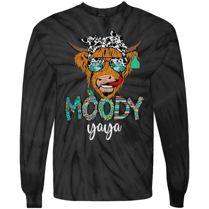 Western Moody Yaya Sunglasses Highland Cows Country Lover Tie-Dye Long Sleeve Shirt