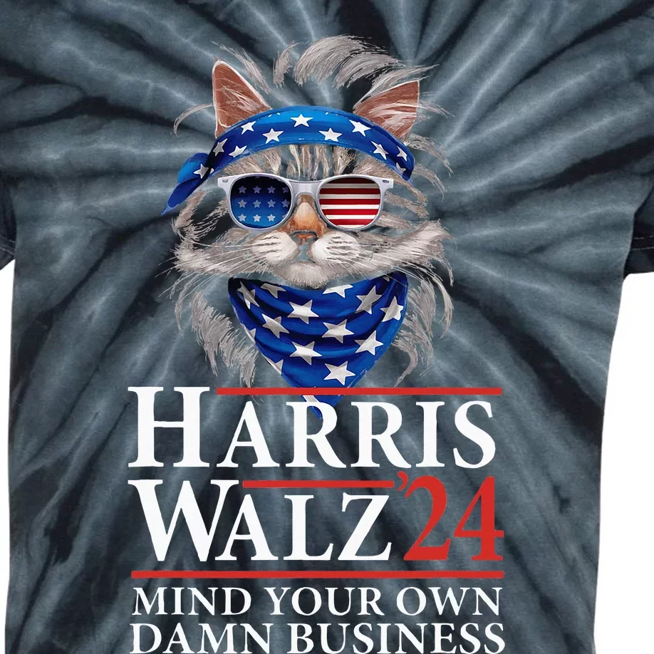 Walz Mind Your Own Damn Business Harris Waltz Cat Lady Kids Tie-Dye T-Shirt