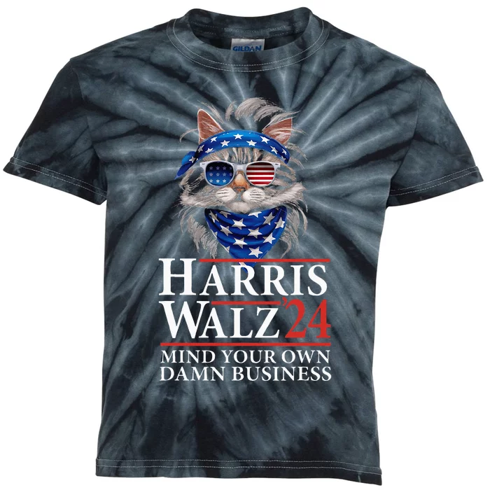 Walz Mind Your Own Damn Business Harris Waltz Cat Lady Kids Tie-Dye T-Shirt