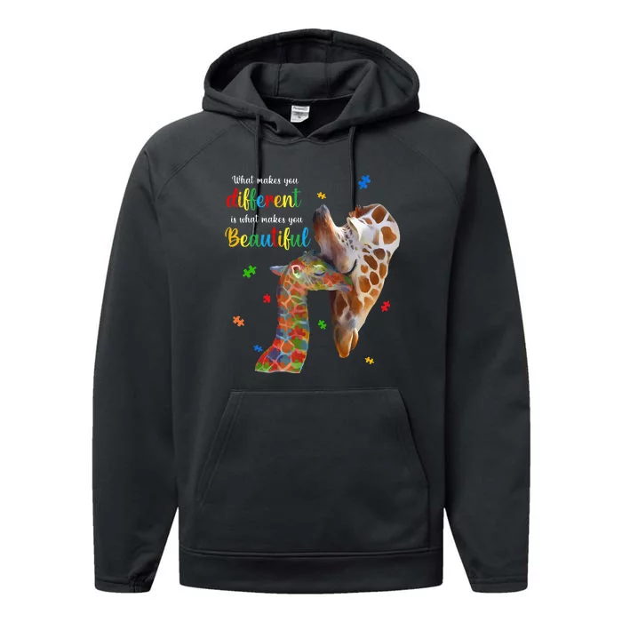 What Makes You Different Giraffe Mom Autism Child Awareness Performance Fleece Hoodie