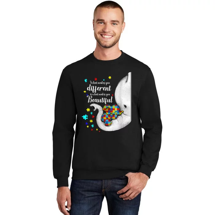 What Makes You Different Elephant Mom Autism Child Awareness Tall Sweatshirt