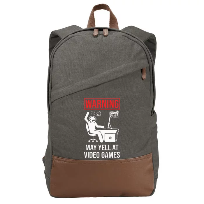 Warning May Yell At Video Games Gamer Cotton Canvas Backpack