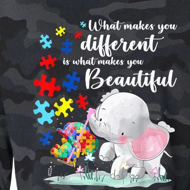 What Makes You Different Elephant Mom Autism Child Awareness Cropped Pullover Crew