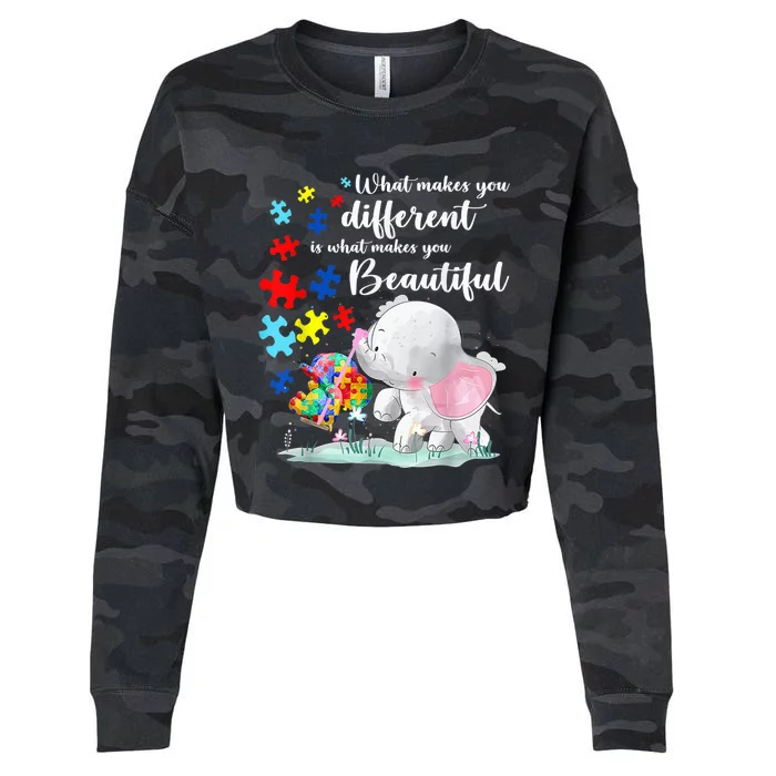 What Makes You Different Elephant Mom Autism Child Awareness Cropped Pullover Crew