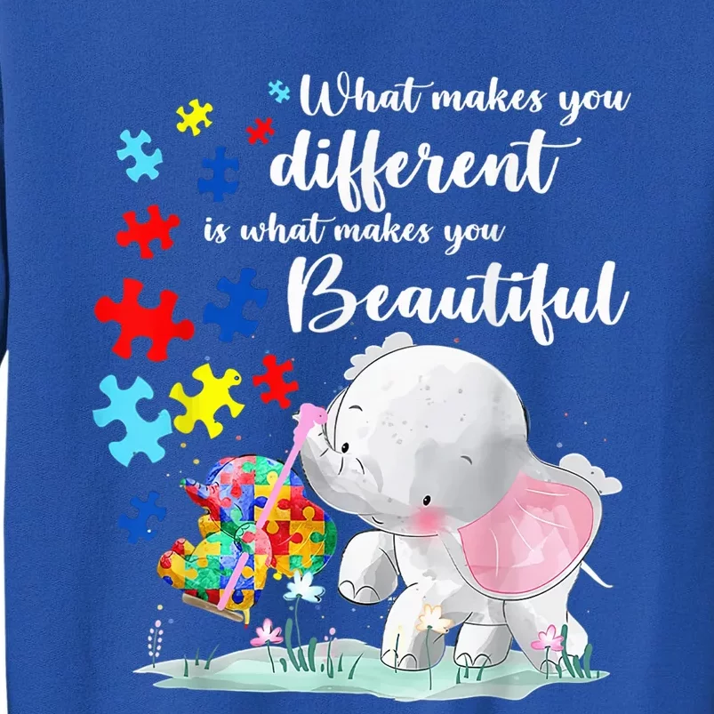 What Makes You Different Elephant Mom Autism Child Awareness Tall Sweatshirt