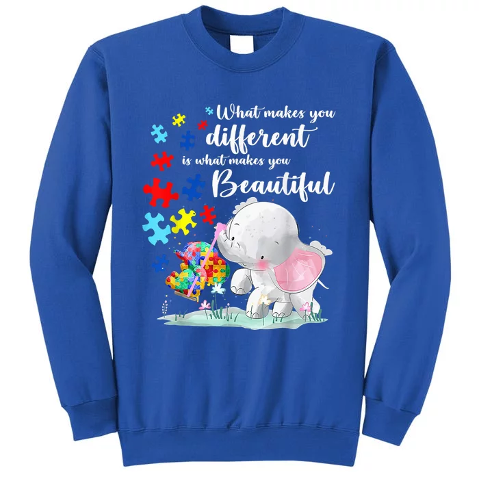 What Makes You Different Elephant Mom Autism Child Awareness Tall Sweatshirt