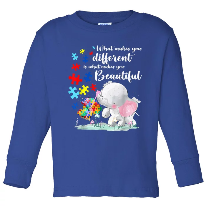 What Makes You Different Elephant Mom Autism Child Awareness Toddler Long Sleeve Shirt