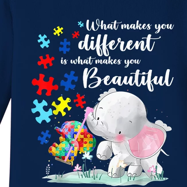 What Makes You Different Elephant Mom Autism Child Awareness Baby Long Sleeve Bodysuit