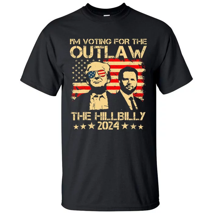 Trump Vance 2024 Outlaw Hillbilly Vintage USA Flag Tall T-Shirt