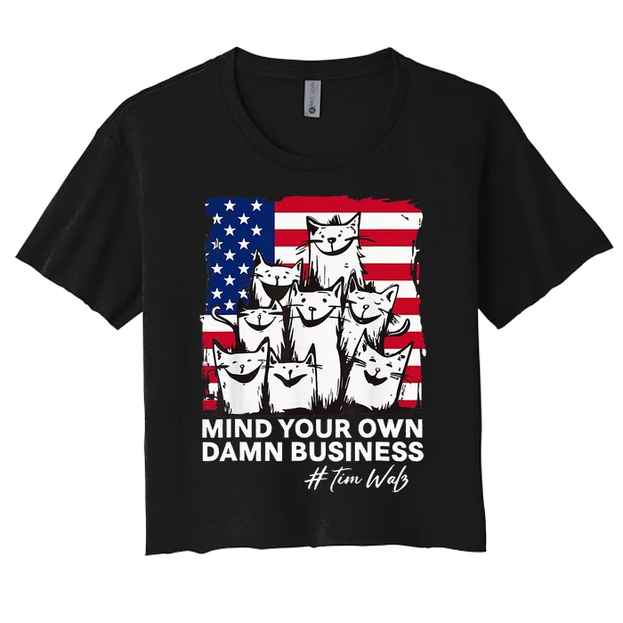 Walz Mind Your Own Damn Business Harris Waltz Cat Lady Women's Crop Top Tee