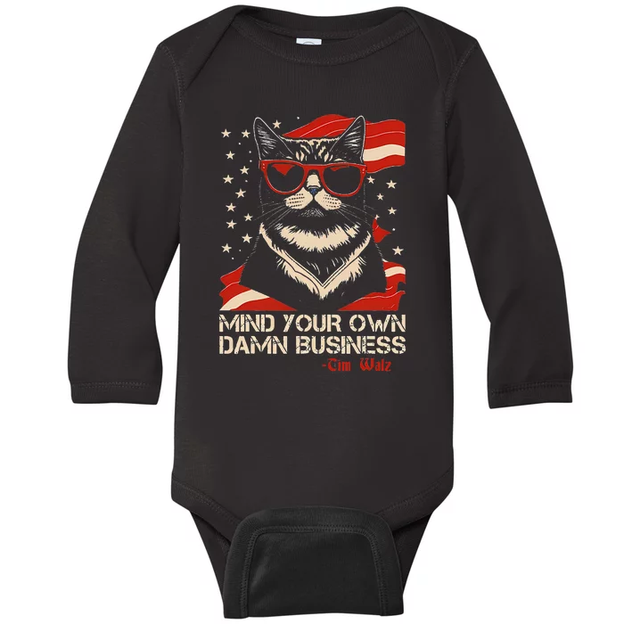 Walz Mind Your Own Damn Business Harris Waltz Cat Lady Baby Long Sleeve Bodysuit