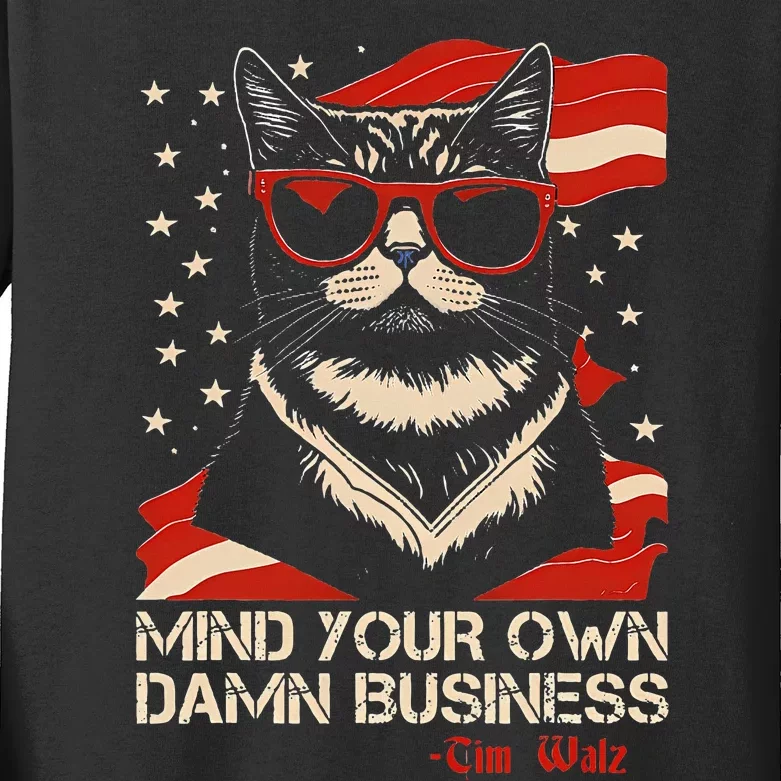 Walz Mind Your Own Damn Business Harris Waltz Cat Lady Kids Long Sleeve Shirt