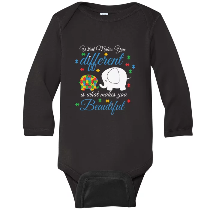 What Makes You Different Elephant Autism Awareness Month Baby Long Sleeve Bodysuit