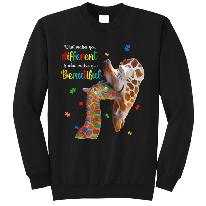 What Makes You Different Giraffe Mom Autism Child Awareness Tall Sweatshirt