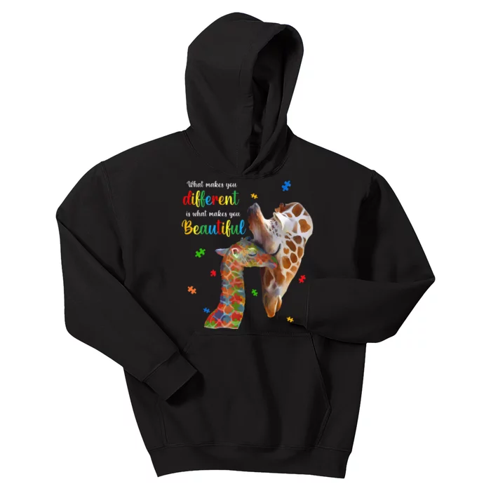 What Makes You Different Giraffe Mom Autism Child Awareness Kids Hoodie