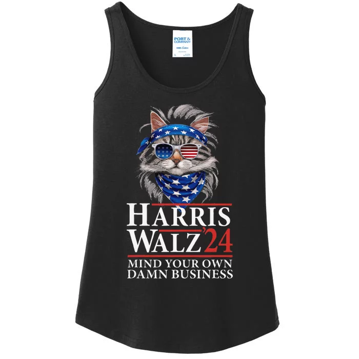 Walz Mind Your Own Damn Business Harris Waltz Cat Lady Gift Ladies Essential Tank