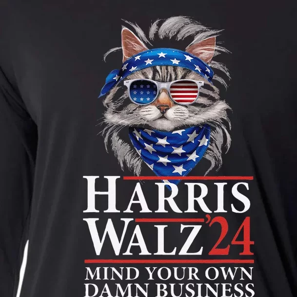 Walz Mind Your Own Damn Business Harris Waltz Cat Lady Gift Cooling Performance Long Sleeve Crew