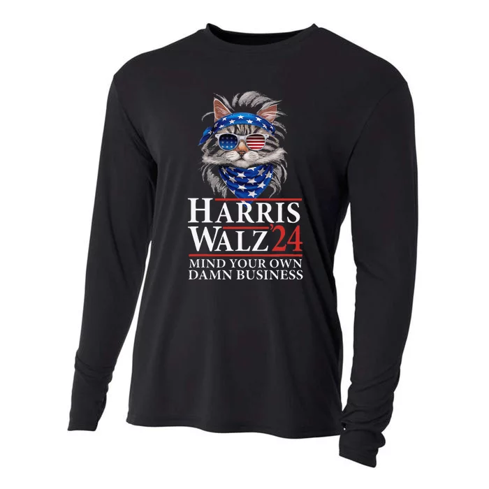 Walz Mind Your Own Damn Business Harris Waltz Cat Lady Gift Cooling Performance Long Sleeve Crew