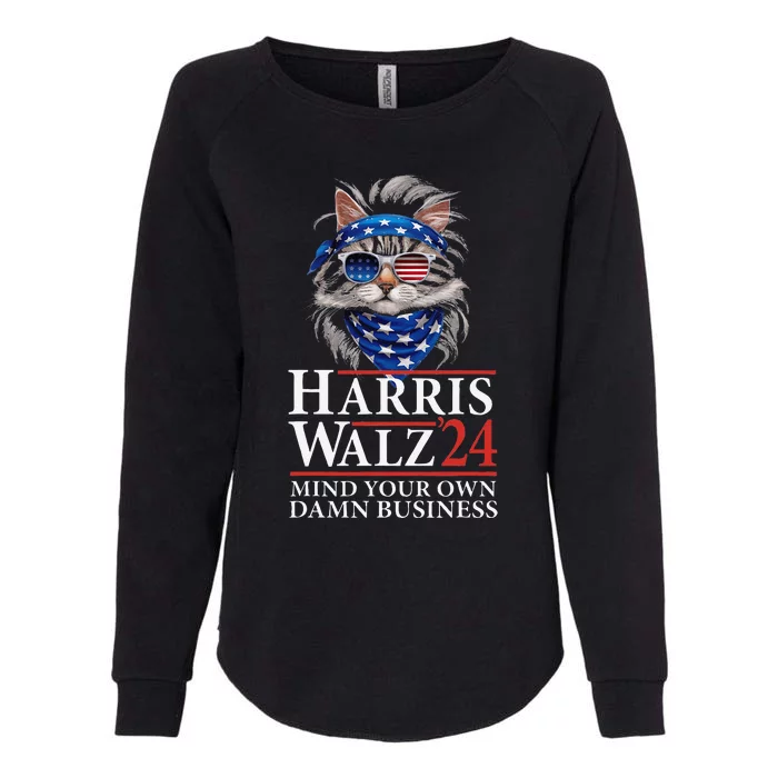 Walz Mind Your Own Damn Business Harris Waltz Cat Lady Gift Womens California Wash Sweatshirt