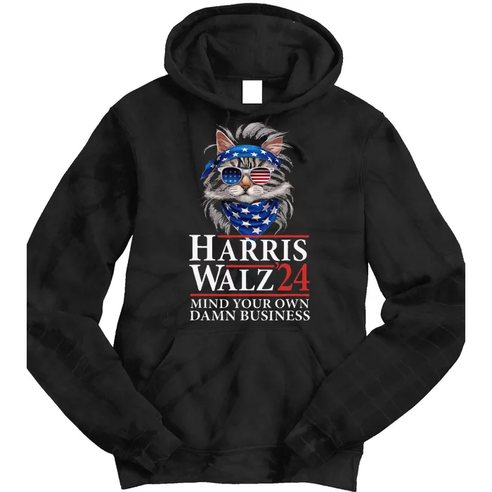 Walz Mind Your Own Damn Business Harris Waltz Cat Lady Gift Tie Dye Hoodie